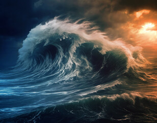 Ocean storm with massive waves - obrazy, fototapety, plakaty