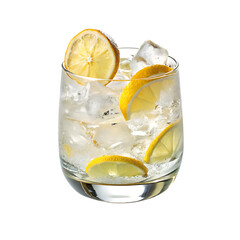 sparkling water with pineapple and cucumber slices on transparent background