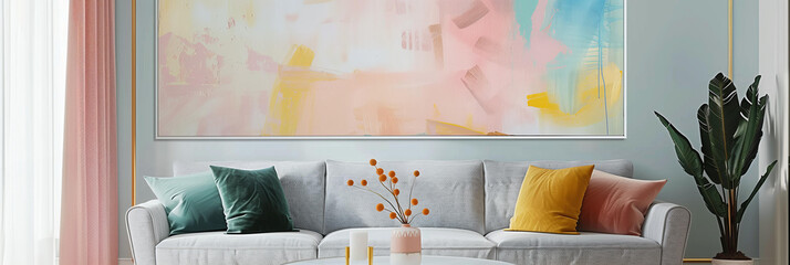 acrylic painting style abstraction in pastel colors with gold accents

