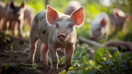 Curious Piglet on Farm