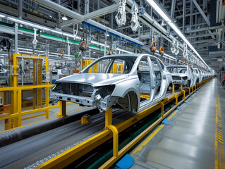 Car Chassis Moving on Automated Production Line - obrazy, fototapety, plakaty