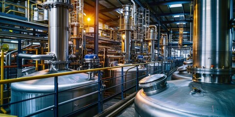 A large industrial plant with many tanks and pipes