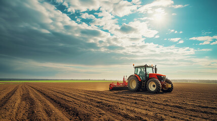 Obraz premium Spring Planting: Tractor Preparing Soil for Sowing