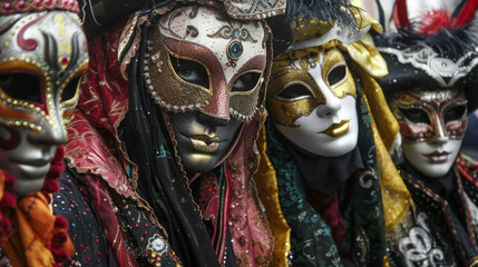 A beautiful display of an exquisite Venetian Carnival costume, rich in details and textures