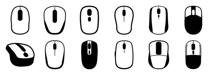 Mouse web silhouettes set, large pack of vector silhouette design, isolated white background.