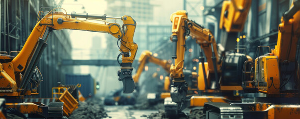 Robotic arms on construction site dynamic