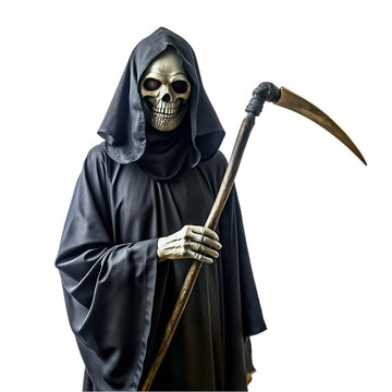 recommend clip art: scary grim reaper in black clothes with scythe