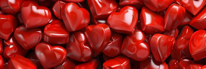Red Valentine Candy Hearts Shape On Pink Background. - obrazy, fototapety, plakaty