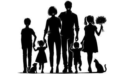 silhouettes of happy family