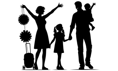 silhouettes of happy family