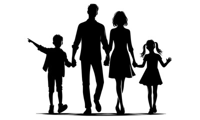 silhouettes of happy family