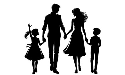 silhouettes of happy family