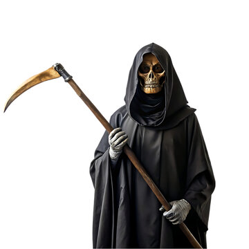 recommend clip art: scary grim reaper in black clothes with scythe