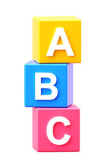 PNG of ABC alphabet cube toy isolated on white transparent 3d background with letter education child play colorful game block or preschool teaching english word.