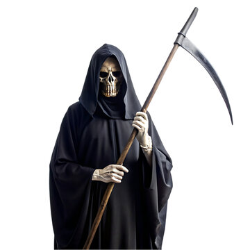 recommend clip art: scary grim reaper in black clothes with scythe