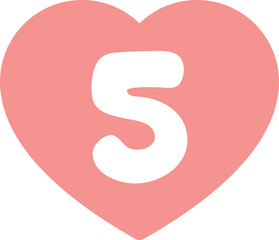 Vector illustration of cute pastel pink heart-shaped numbers for kids, number five.