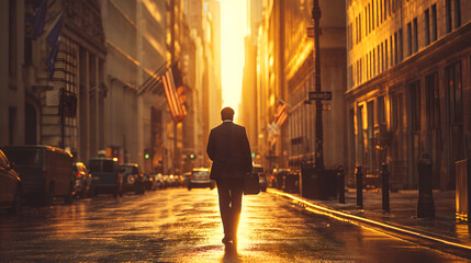 Wall Street Hustle: Rain & Gold - A Businessman's Journey - obrazy, fototapety, plakaty