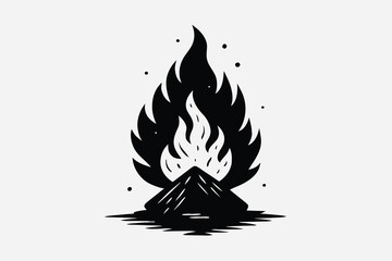 Set of flame and fire in vintage style. Hand drawn engraved monochrome bonfire sketch. Vector illustration