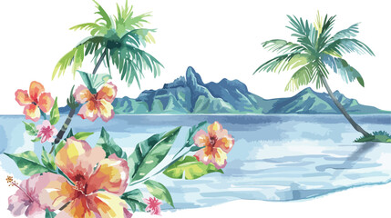 Watercolor Pastel Hawaii Flat vector isolated on white