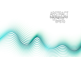 Emerald colored wave pattern. Abstract futuristic wavy lines. Squiggle thin curves, soft gradient. White background. Vector design for banner, landing page, flyer, poster, presentation. Ai format