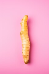 galangal on pink background. close up view.