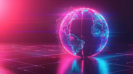 Isolated globe digital network connection with colorful glowing neon light