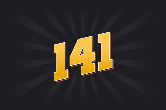 Number 141 vector font alphabet. Yellow 141 number with black background