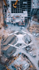 Construction drones mapping site, aerial view