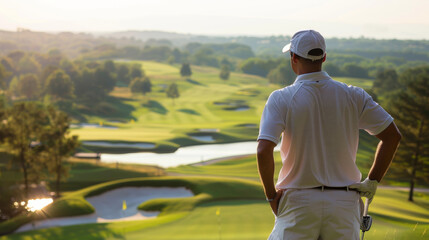 Obraz premium A caddie looking out over a golf course