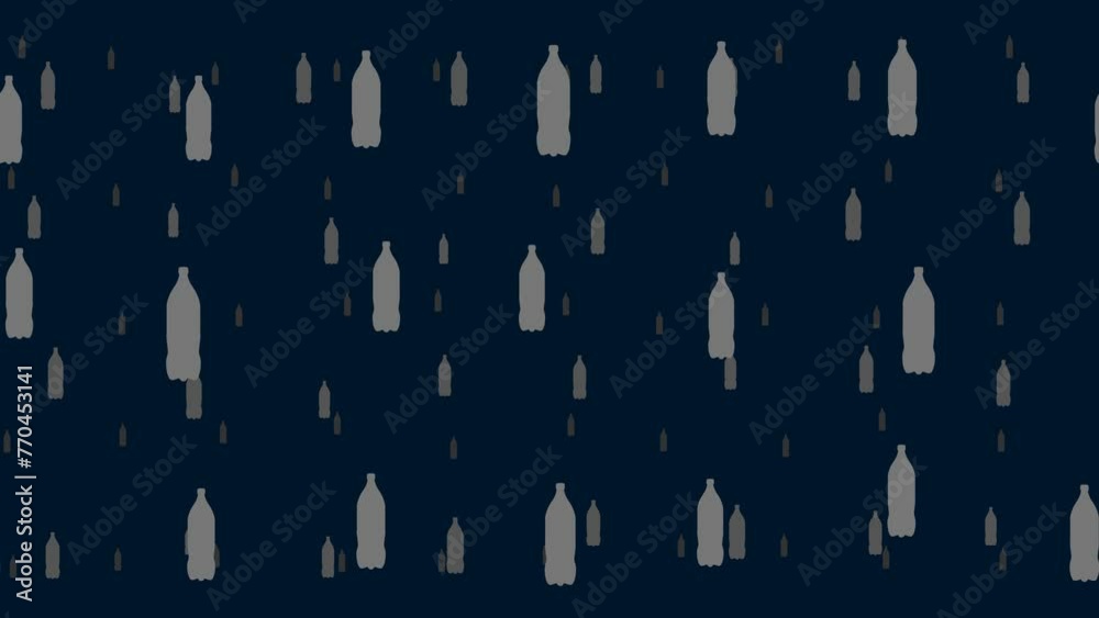 Poster plastic bottle symbols float horizontally from left to right. parallax fly effect. floating symbols 