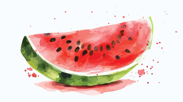 Watercolor Watermelon Flat vector isolated on white background