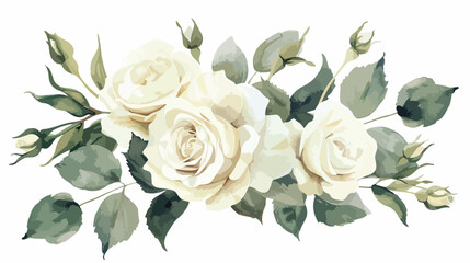 Watercolor White Roses Flat vector isolated on white