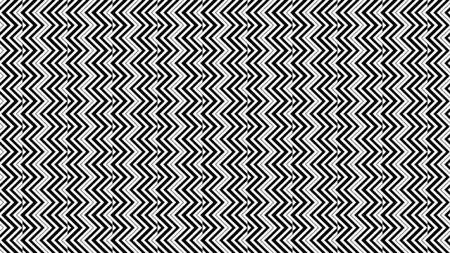 Black and white abstract geometric pattern with zigzag lines creating a hypnotic optical illusion 4k animation loop