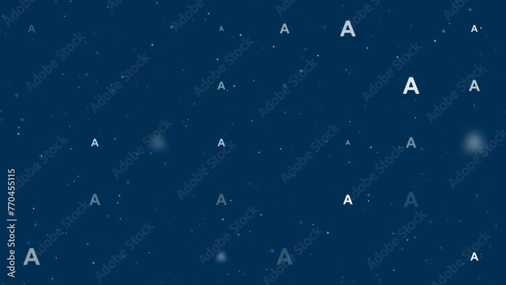 Poster template animation of evenly spaced capital letter a symbols of different sizes and opacity. animati