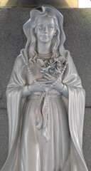 Naklejka premium Close-up of Beautiful Statue of Our lady of grace virgin Mary located in the church, Thailand. selective focus.