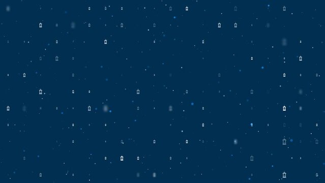 Template animation of evenly spaced Christmas lanterns of different sizes and opacity. Animation of transparency and size. Seamless looped 4k animation on dark blue background with stars