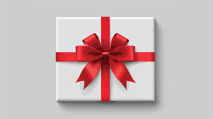 White Square Gift Box with Red Ribbon and Bow Isolate