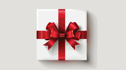 White Square Gift Box with Red Ribbon and Bow Isolate