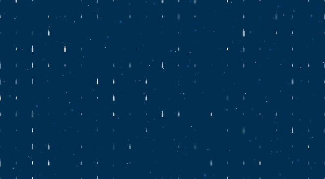 Template animation of evenly spaced beer bottle symbols of different sizes and opacity. Animation of transparency and size. Seamless looped 4k animation on dark blue background with stars