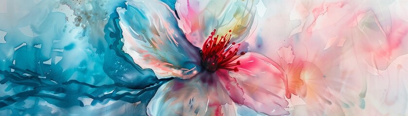 Earth as a blooming flower, imaginative watercolors, front view, soft backlight - obrazy, fototapety, plakaty