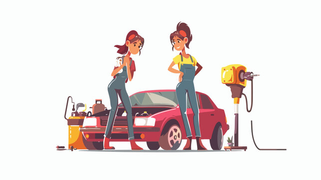 Woman mechanic concept with people scene in the flat