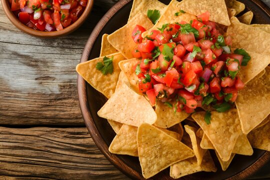 Tortilla or Nacho Chips with tomato salsa dip