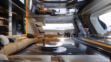Fototapeta premium Elevate your living space: Futuristic interior design boasting luxurious furnishings and cutting-edge technology