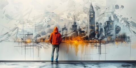 Envisioning the Future A Digital s Imagined Cityscape on Canvas - obrazy, fototapety, plakaty