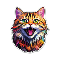 Colorful Norwegian Forest Cat stickers, cute and happy colorful cat isolated, cute and happy colorful cat isolated, Vibrant Multi-Colored Illustration of a Stylized Cat stickers With Artistic Flair 