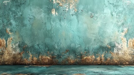   A grimy wall with traces of water and soil at its base, topped with a pale blue hue - obrazy, fototapety, plakaty