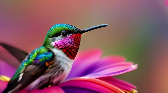animation, motion effect,  hummingbird drinking nectar, 60 fps 8 sec,
