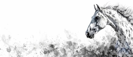   A black and white equine portrait with vibrant splashes of color on its visage - obrazy, fototapety, plakaty