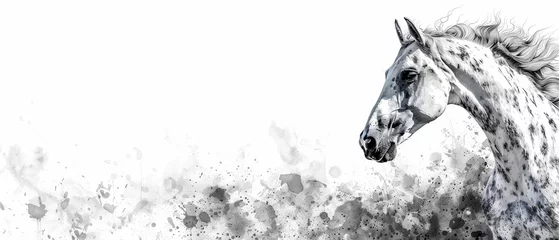 Poster   A black and white equine portrait with vibrant splashes of color on its visage © Jevjenijs