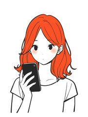 スマートフォンを見る女性のイラスト
